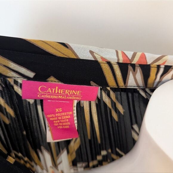 Catherine Malandrino Sheer Starburst Blouse XS Black Bell Sleeve Pleated Boho To - Picture 7 of 7